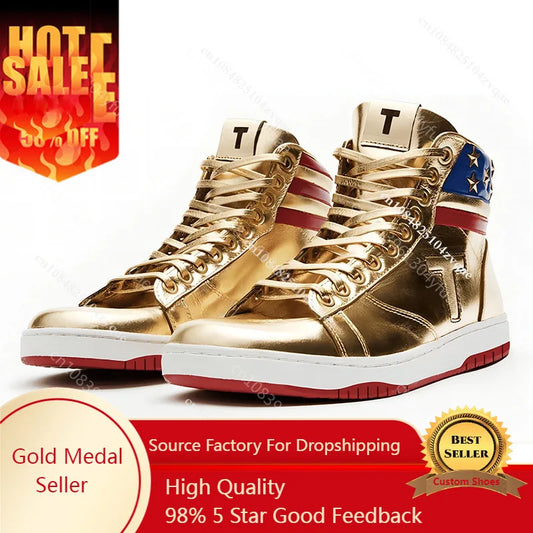 Trump Sneakers Never Surrender Gold Shoes High top Gym 2024 MAGA President Donald Shoe Mens Womens Casual Boots Road Sneaker - MAGA Mart