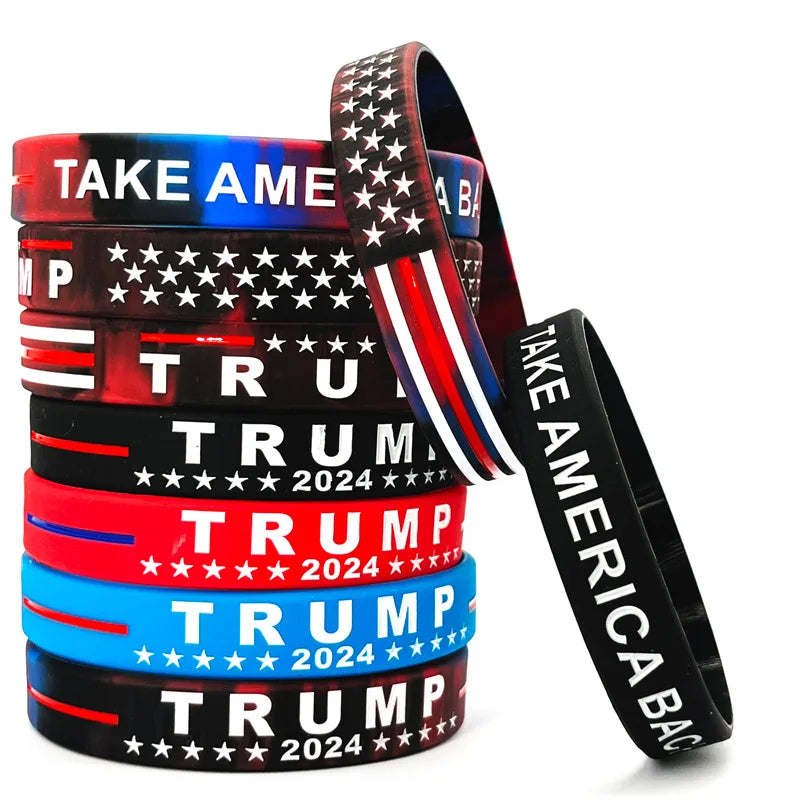 Trump 2024 Campaign Bracelet With Silicone Material Election Merchandise Adult Size Packaged Inspirational Wristbands Voter Gift - MAGA Mart