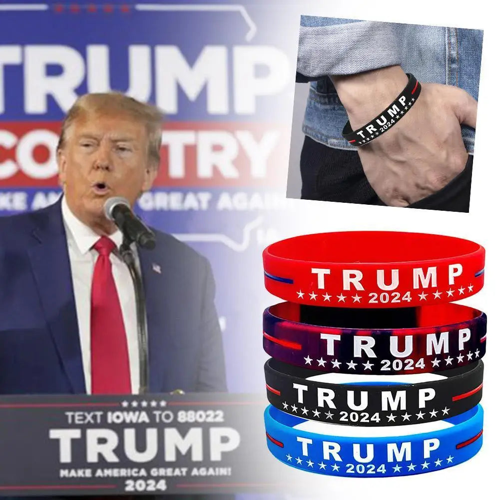 Trump 2024 Campaign Bracelet With Silicone Material Election Voter Gift Wristbands Adult Inspirational Merchandise Size Pac D4P6 - MAGA Mart