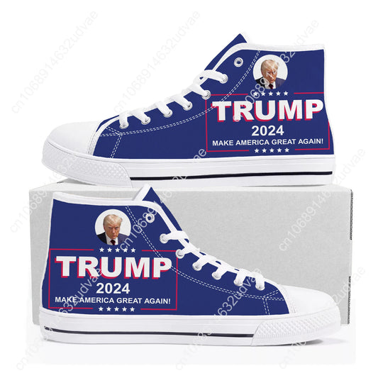 Trump 2024 High Top Sneakers MAKE AMERICAN GREAT AGAIN KING Mens Womens Teenager Canvas Sneaker Casual Couple Shoes Custom Shoe - MAGA Mart