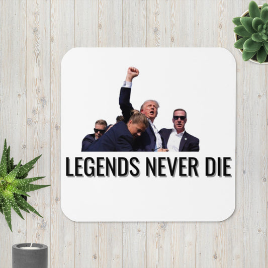 Trump 2024 Legends Never Die Cork-back Coaster MAGA Mart