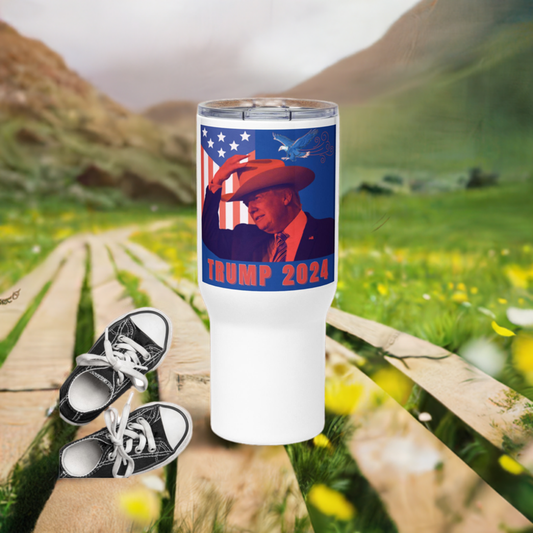 "Riding into 2024" Trump Cowboy Hat Double Travel Mug MAGA Mart