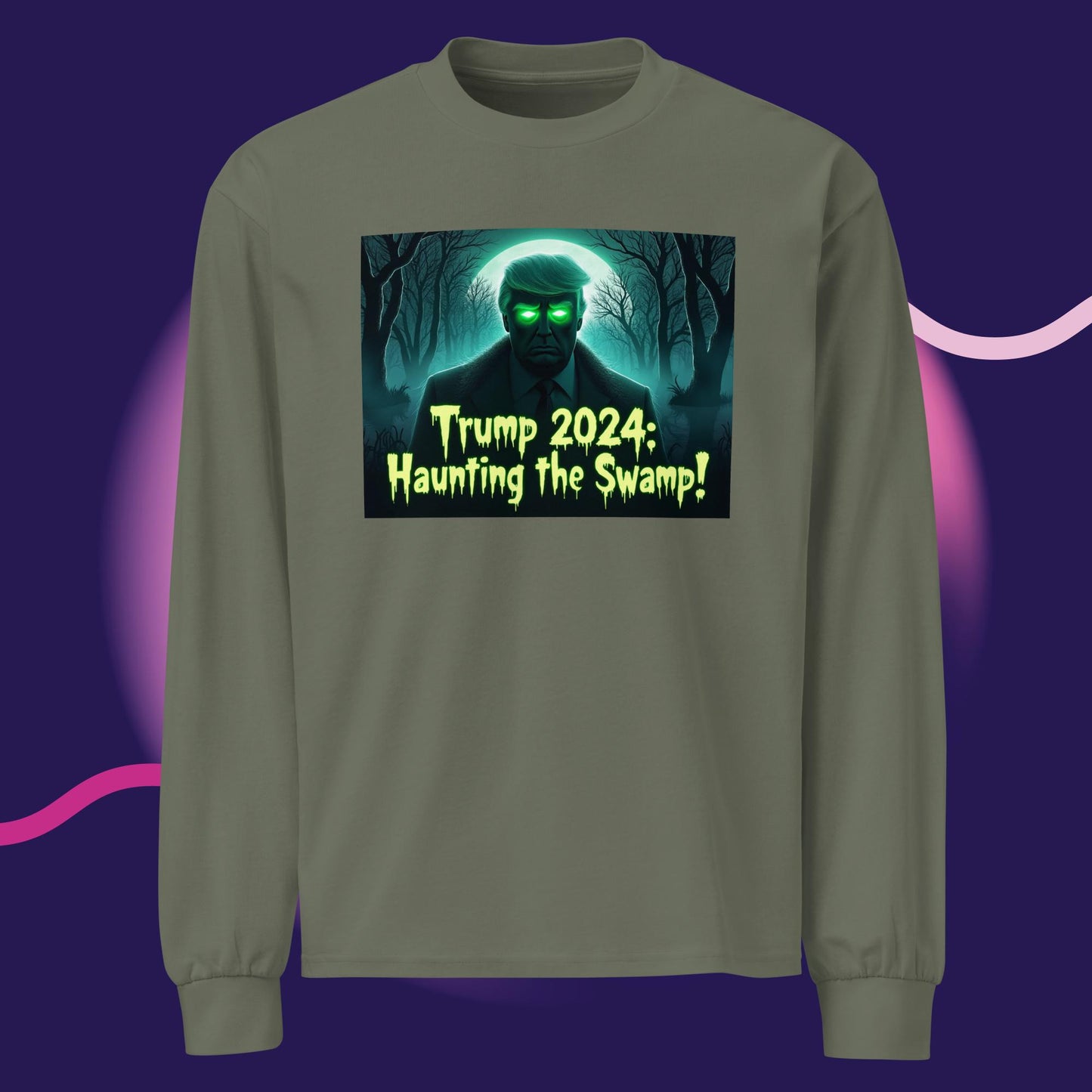 Trump 2024: Haunting the Swamp Long Sleeve Shirt – Spook Up Your Style!