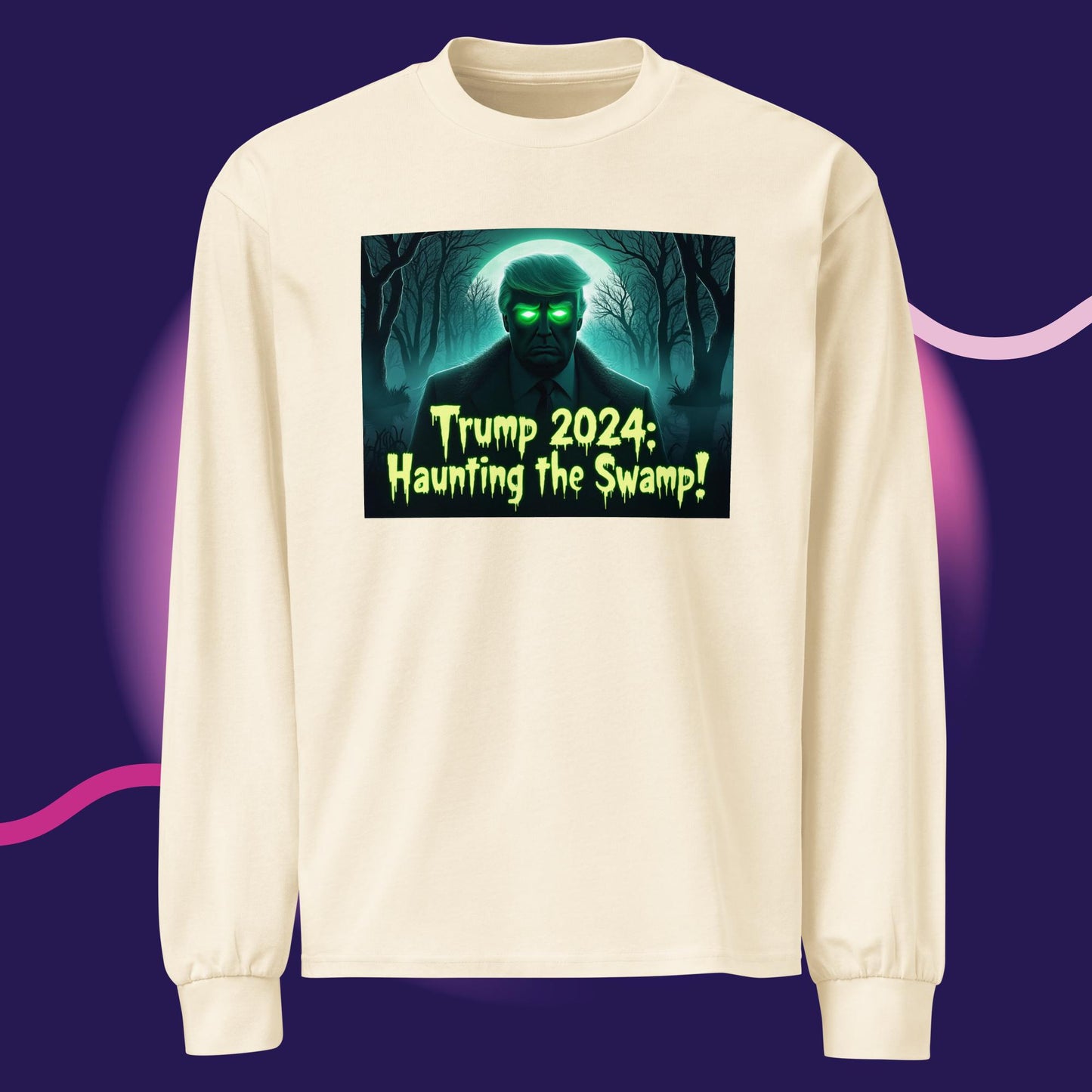 Trump 2024: Haunting the Swamp Long Sleeve Shirt – Spook Up Your Style!