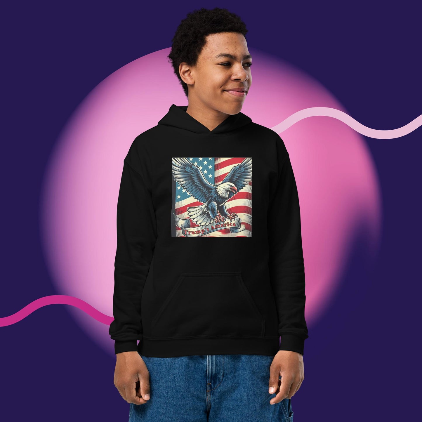 Youth Heavy Blend Hoodie – Trump’s America Eagle Edition (For the Future Patriots)