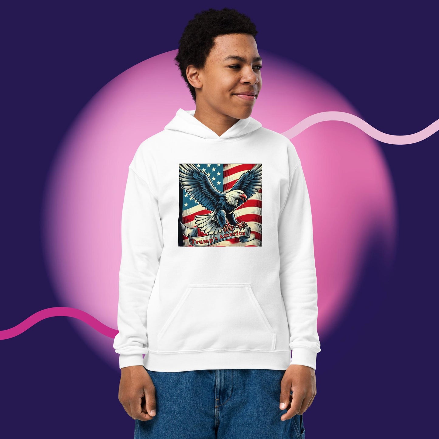 Youth Heavy Blend Hoodie – Trump’s America Eagle Edition (For the Future Patriots)